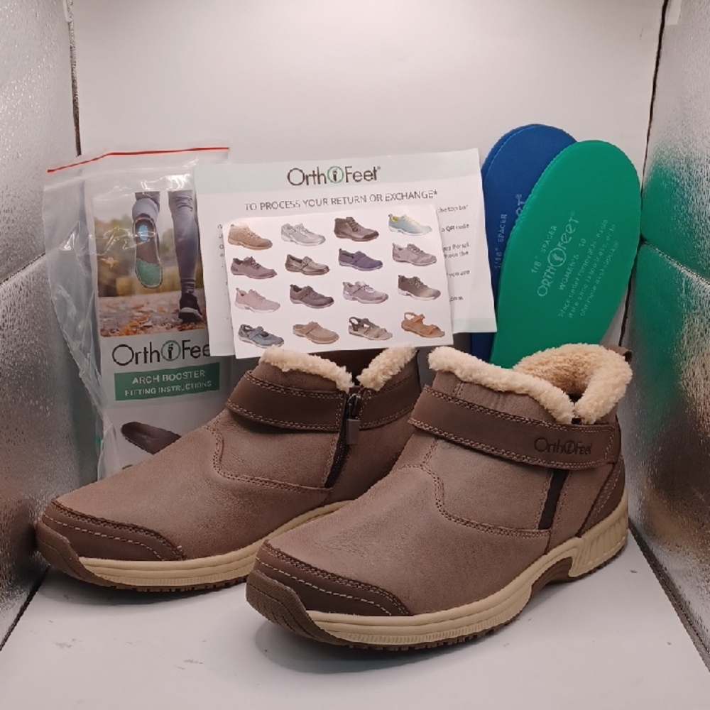 NEW Orthofeet Sienna Comfort Boots-Grey/Brown Women Size 10 US